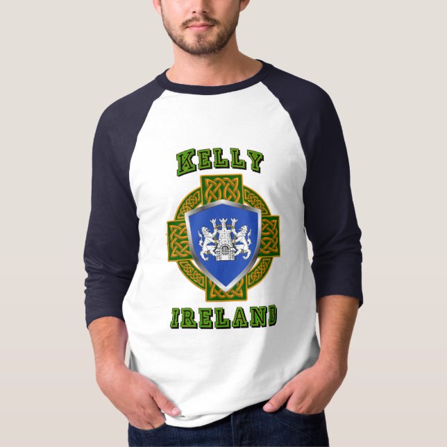 T-shirt Kelly/O'Kelly Irish Shield avec Croix celtique (Devant)