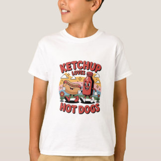 T-shirt Ketchup Aime Les Chiens Chauds - Drôle Retro Carto