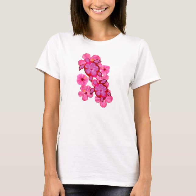 T-shirt Ketmie et tortues roses de Honu (Devant)