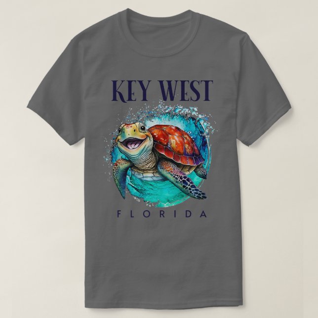 T-shirt Key West Florida Aquarelle Happy Sea Turtle (Design devant)