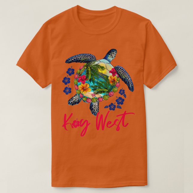 T-shirt Key West Florida Sea Turtle Hibiscus Summer Vacat (Design devant)