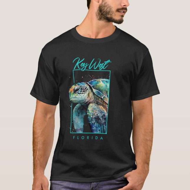 T-shirt Key West Florida Souvenir Aquarelle Tortue de mer  (Devant)