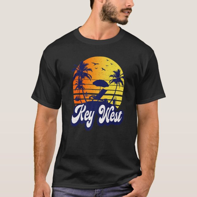 T-shirt Key West Floride Sunset Beach Retro Premium (Devant)