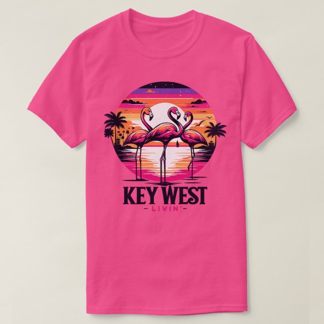 T-shirt Key West Livin Flamant rose Tropical Scène De Nuit (Design devant)