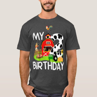 T-shirt Kids 2nd Birthday  Farm Tractor Pig Horse Cow