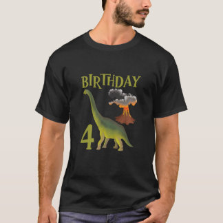 T-shirt Kids 4 Years Old Birthday Boy Dino Volcano - 4Th B