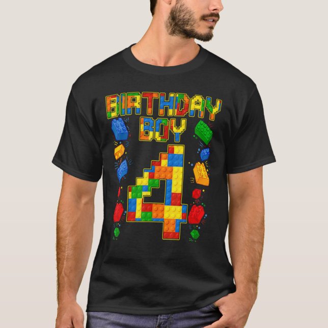 T-shirt Kids 4th Birthday Master Builder 4 Years Old Block (Devant)