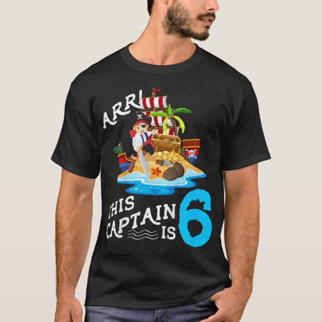 T-shirt Kids 6 Year Old Pirate Birthday Boy This Captain (Devant)
