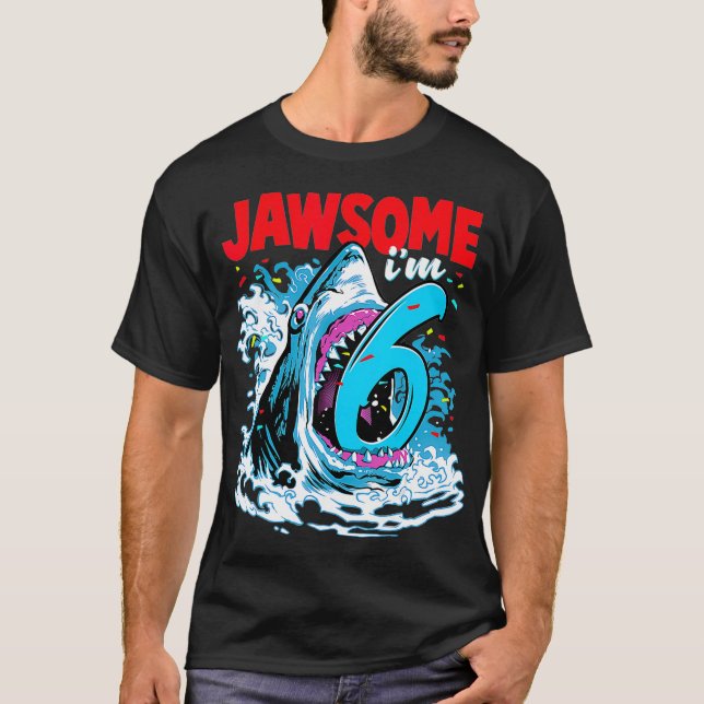 T-shirt Kids 6th Birthday Shark 6  Jawsome Six Year Old Bd (Devant)