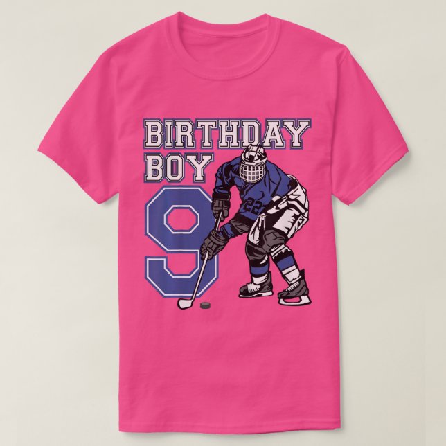 T-shirt Kids 9 Year Old Ice Hockey Themed Birthday Party 9 (Design devant)