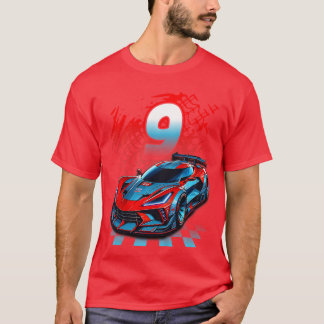 T-shirt Kids 9 Year Old Race 9th Birthday Party Racing Rac