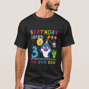 T-shirt Kids Baby Cute Shark 3Rd Birthday Boy Girl 3 Year