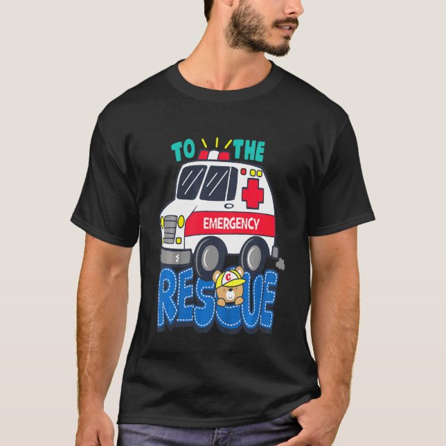 T-shirt Kids Bear Ambulance Vehicle Lights Sirens Rescue C (Devant)