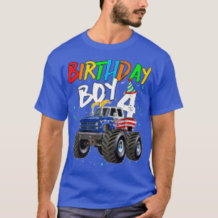 T-shirt Kids Birthday Boy 4 Year Old Monster Truck Flag 4t