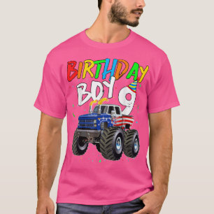 T-shirt Kids Birthday Boy 9 Year Old Monster Truck Flag 9t