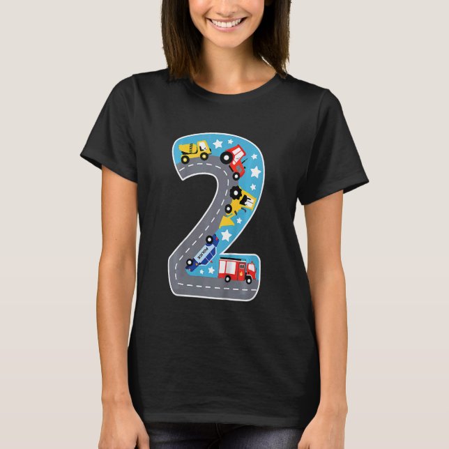 T-shirt Kids Boys Construction Machines Fire Brigade Polic (Devant)
