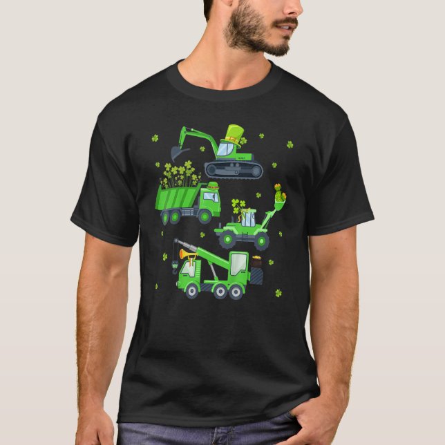 T-shirt Kids Boys St Patricks Day Crane Truck Construction (Devant)