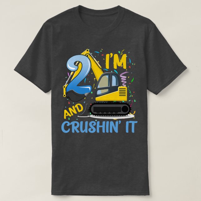 T-shirt Kids Construction Truck 2nd Birthday Boy 2 Year Ol (Design devant)