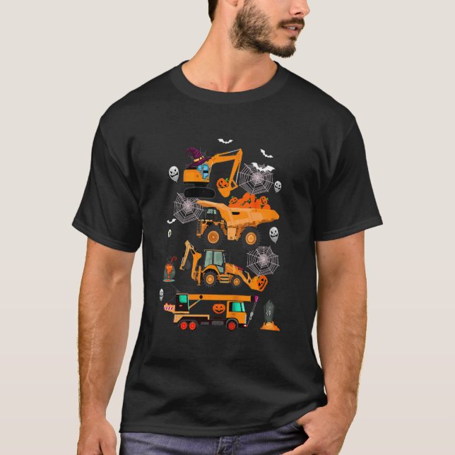 T-shirt Kids Construction Vehicle Halloween Crane Truck Pu (Devant)