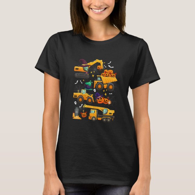 T-shirt Kids Construction Vehicle Halloween Crane Truck Pu (Devant)