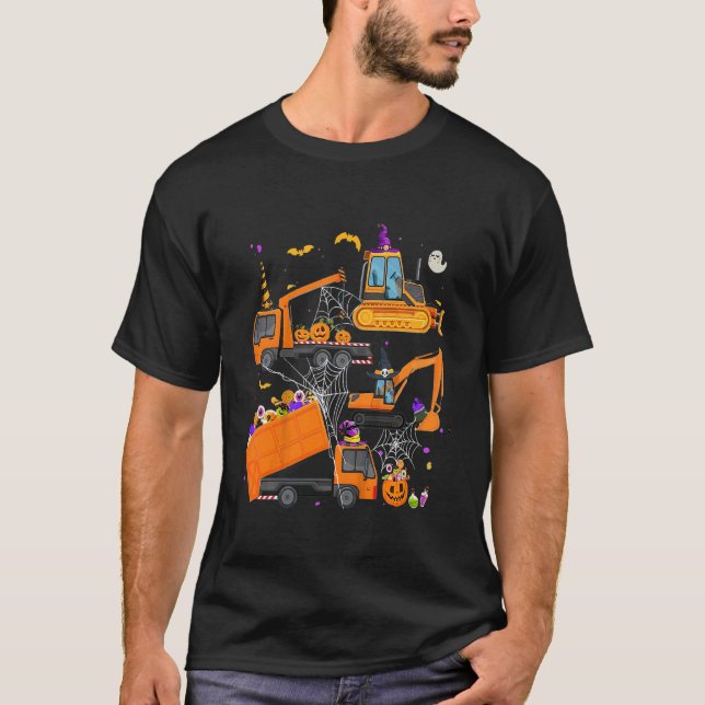 T-shirt Kids Construction Vehicle Halloween Crane Truck Pu (Devant)