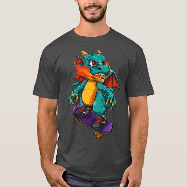 T-shirt Kids Cute Skateboard Dragon Cadeau Pour Garçons (Devant)