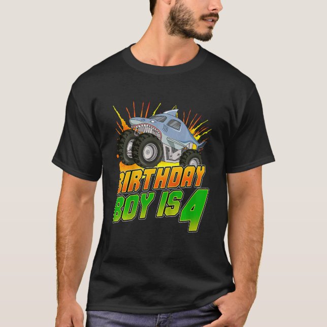 T-shirt Kids Monster Truck Birthday Boy Is 4 Kids 4th Birt (Devant)
