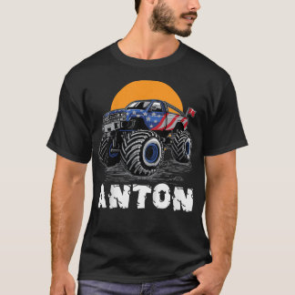 T-shirt Kids Monster Truck Name Anton Car Gift 