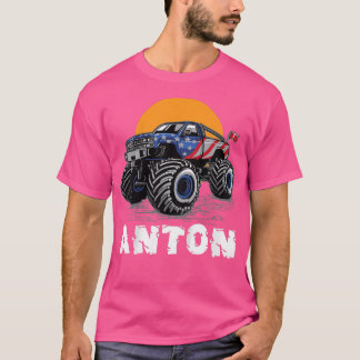 T-shirt Kids Monster Truck Name Anton Car Gift 