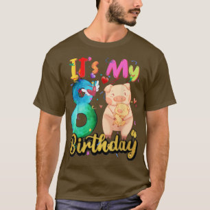 T-shirt Kids Pig 8th Birthday 8 Years Old Pig Birthday3818