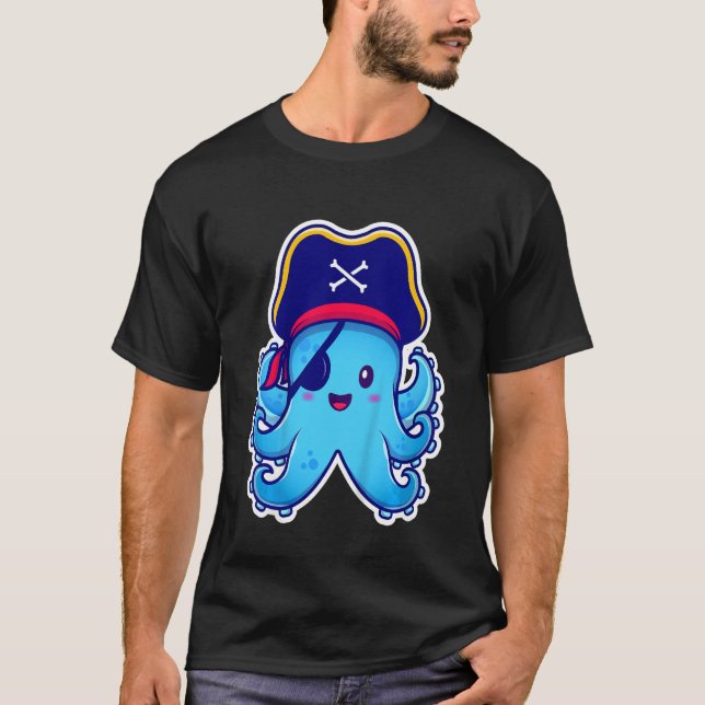 T-shirt Kids Pirate Octopus cute children's design (C) (Devant)