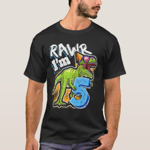 T-shirt Kids Rawr I'm 5 5th Birthday T Rex Dinosaur Party