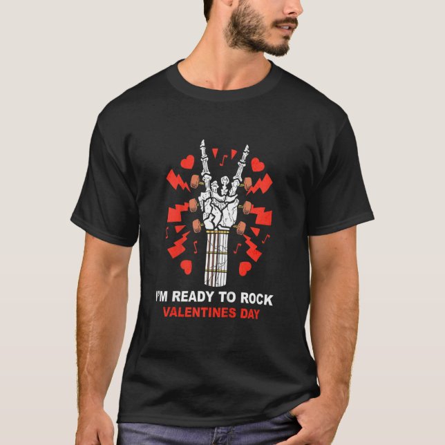 T-shirt Kids Ready To Rock Valentines Day Cool Skeleton Ha (Devant)