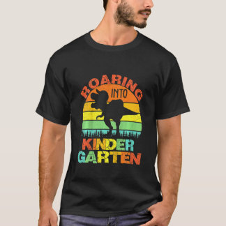 T-shirt Kids Roaring Into Kindergarten Dinosaur Rex Back T
