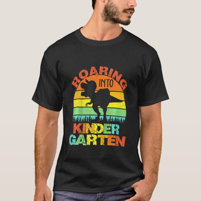 T-shirt Kids Roaring Into Kindergarten Dinosaur Rex Back T (Devant)
