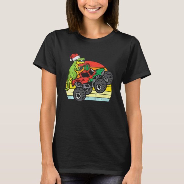 T-shirt Kids Santa Monster Truck Dino Xmas Toddler Boys Ch (Devant)