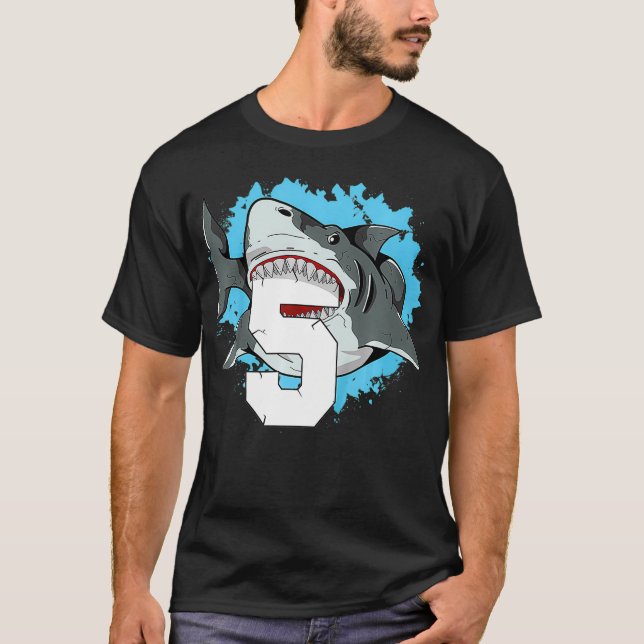 T-shirt Kids Shark 5th Birthday Boy 5 Five Shark Theme Par (Devant)