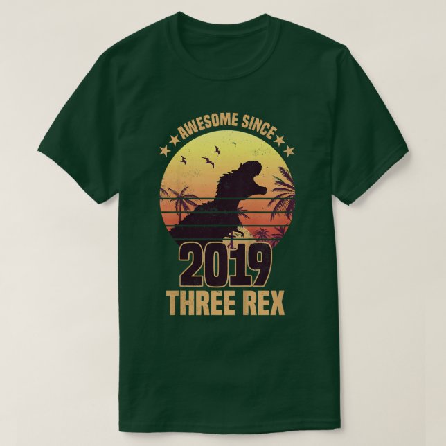 T-shirt Kids Three Re 3rd Birthday Dinosaur 3 year old  (Design devant)
