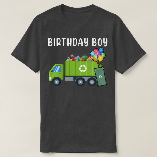 T-shirt Kids Trash Bin Birthday Boy Garbage Trucks (Design devant)