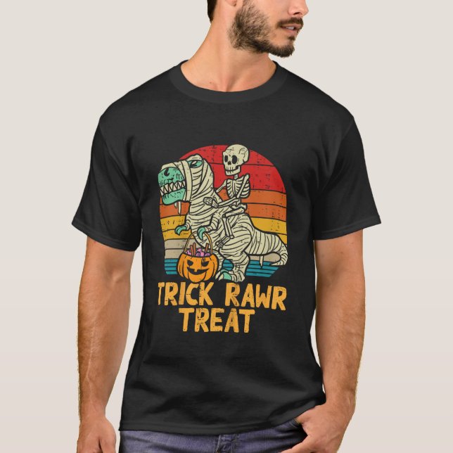 T-shirt Kids Trick Rawr Treat Skeleton Trex Dino Toddler B (Devant)