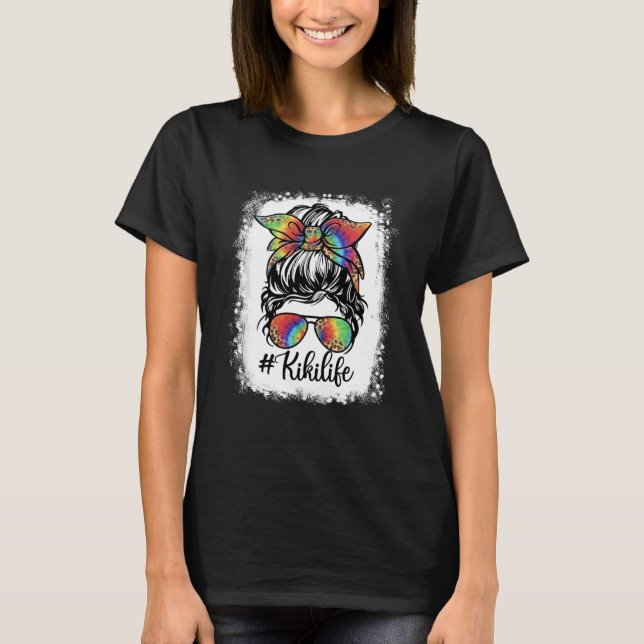 T-shirt Kiki Life Messy Bun Girl Leopard mignon Mot (Devant)