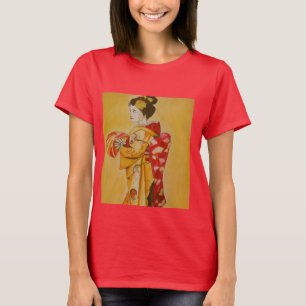 T-shirt Kimono d'or Geisha aquarelle d'origine