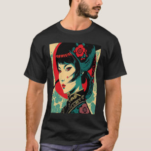 T-shirt Kimono Femme Rétro Japonais Samurai Geisha Vintag