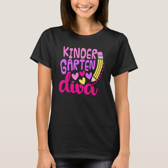 T-shirt Kindergarten Diva Girls First Day Of Kindergarten (Devant)