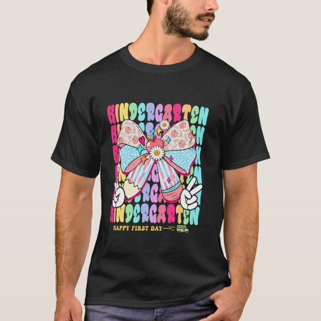 T-shirt Kindergarten Happy First Day Coquette Bow Back to  (Devant)