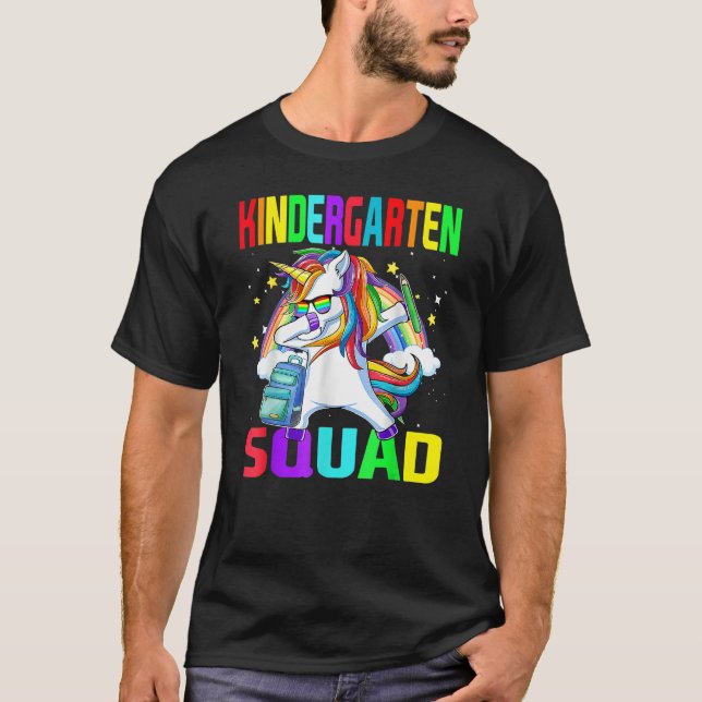 T-shirt Kindergarten Squad Dabbing Unicorn Back To School  (Devant)