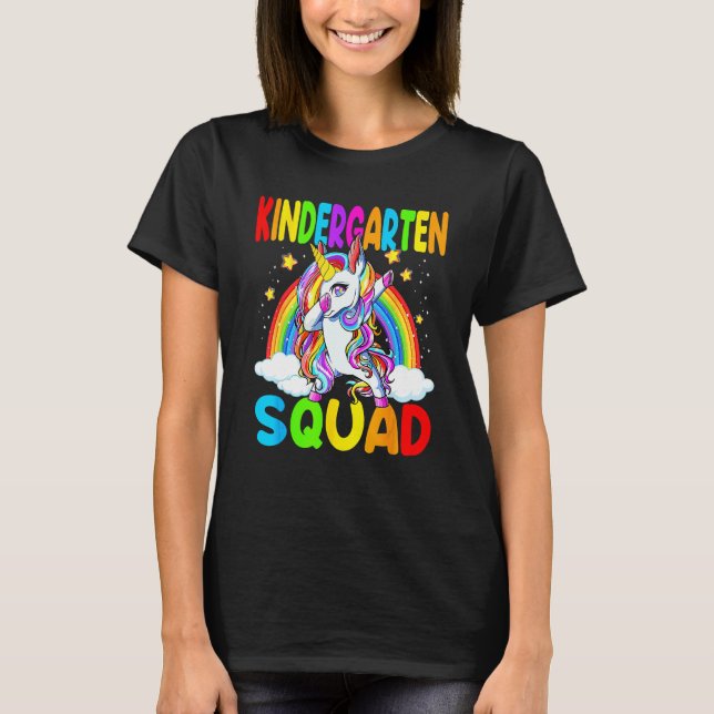 T-shirt Kindergarten Squad Dabbing Unicorn Back To School  (Devant)