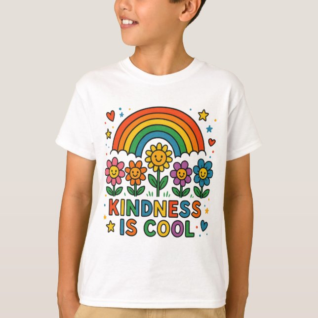 T-shirt Kindness Is Cool – Rainbow and Flowers Positive Me (Devant)