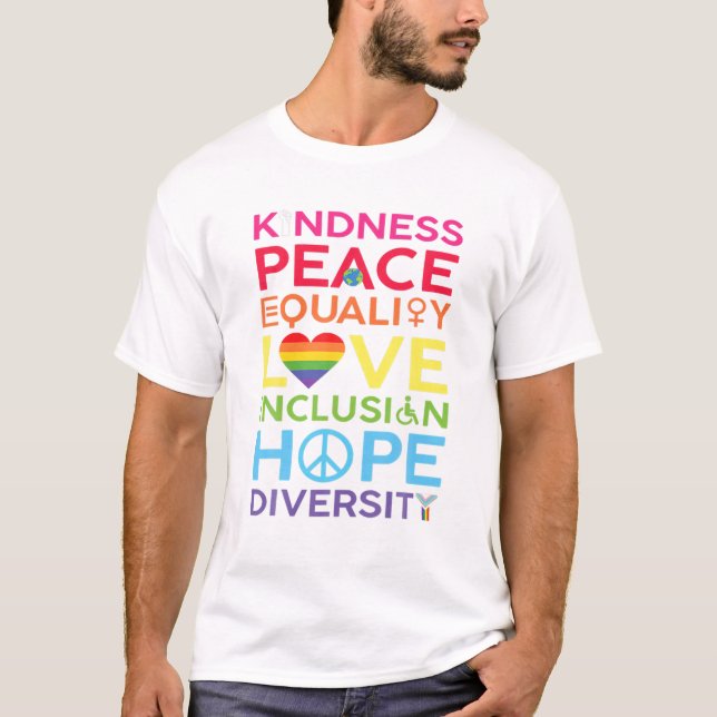 T-shirt Kindness Peace Equality Love Inclusion Hope Divers (Devant)