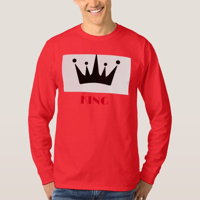 T-shirt King Custom Text Crown Image Deep Red Long Sleeve (Devant)